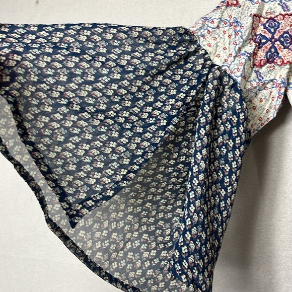 Umgee Boho‎ Tunic Blouse 3/4 Flutter Sleeves Womens Size Small Multicolor - Picture 2 of 6